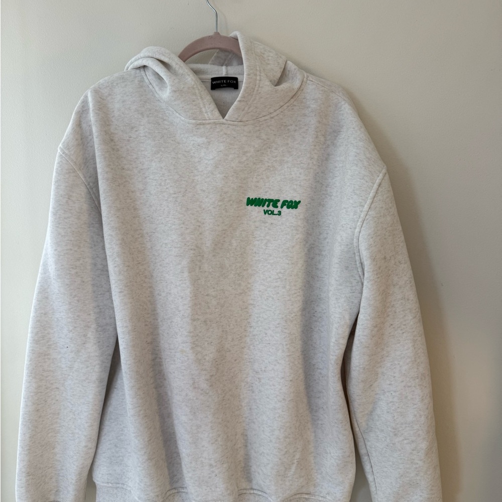 White Fox Boutique Gray Hoodie with Green Logo